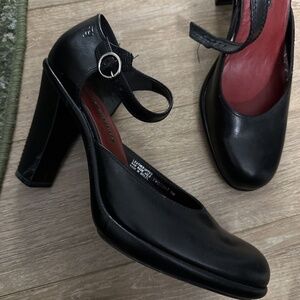 Vintage TOMMY HILFIGER Black Leather Heels MARY JANE Y2K Ankle Strap Sz 11
